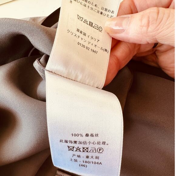 Christian Dior 100% Silk Taupe Brown Multi-Tonal Shimmer Button Blouse 14 - Picture 10 of 13